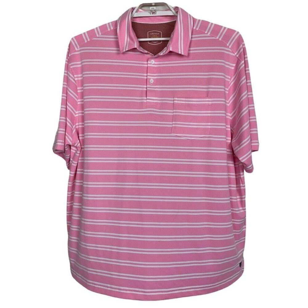 Cremieux Club 38 Performance Polo Men' s Big Tall 2XB Pink White Striped Shirt